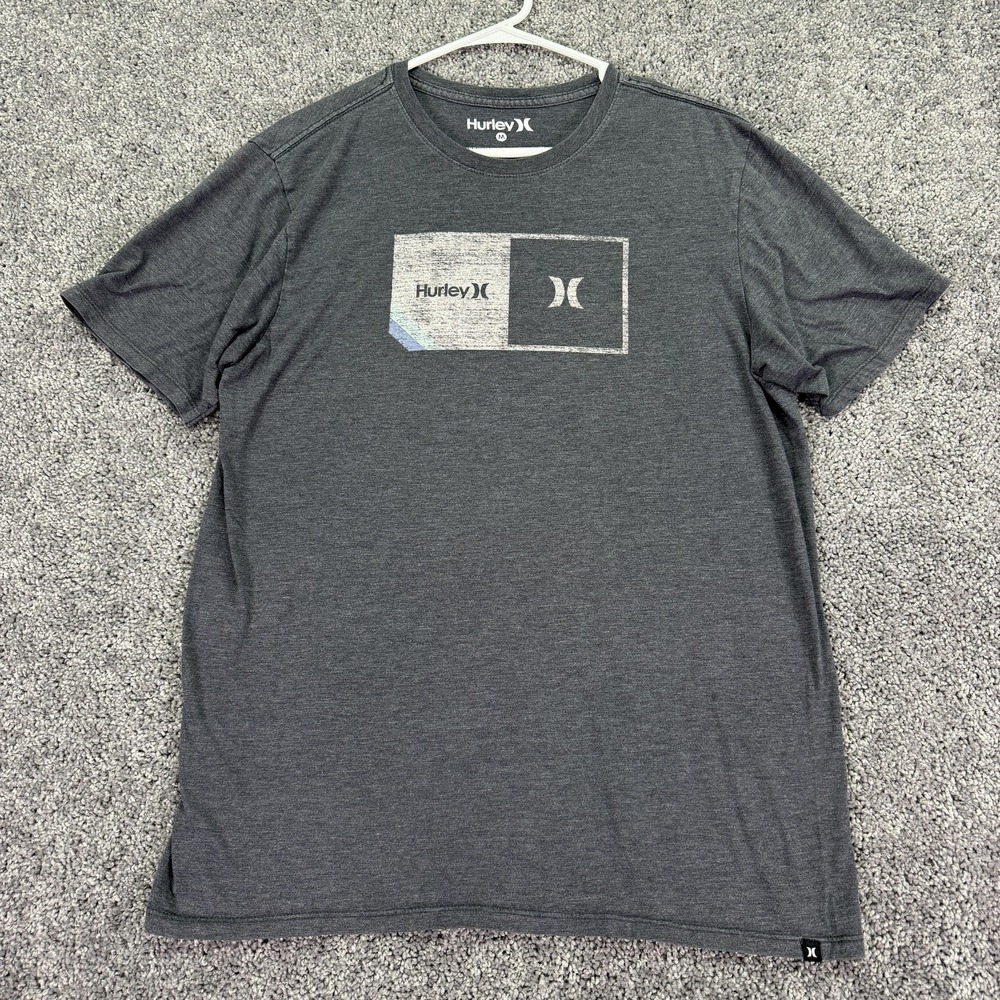 Hurley Shirt Mens Medium Gray Short Sleeve Graphic Tee Surf Logo Casual City